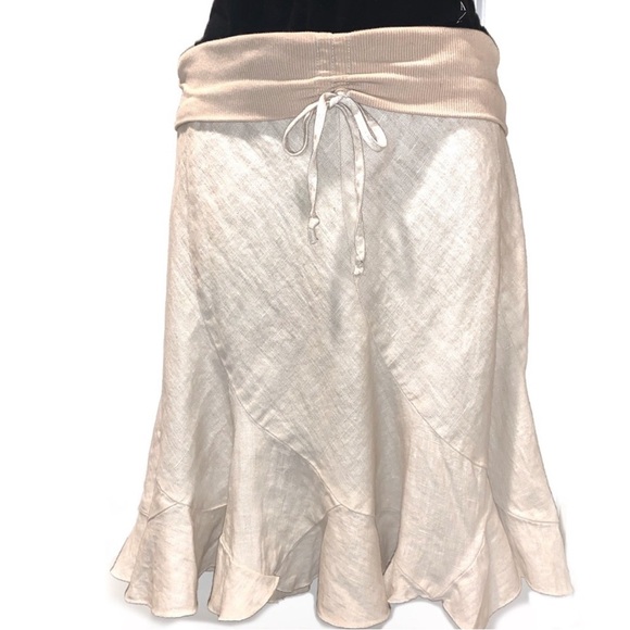 bebe Dresses & Skirts - Y2K Bebe Linen Fold Over Fit & Flare Trumpet Ruffle Skirt Beige Cream S Vintage